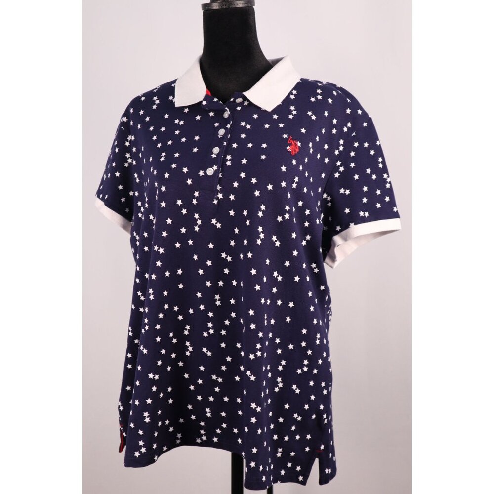 U.S. Polo Assn.‎ women's Navy Blue Star Print Polo Shirt Size XXL Cotton Blend